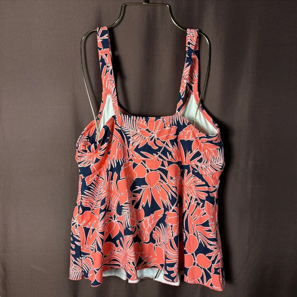 Lands' End Women's XS Flutter Scoop Neck Tankini Top Wood Lily / Navy Floral  Pl